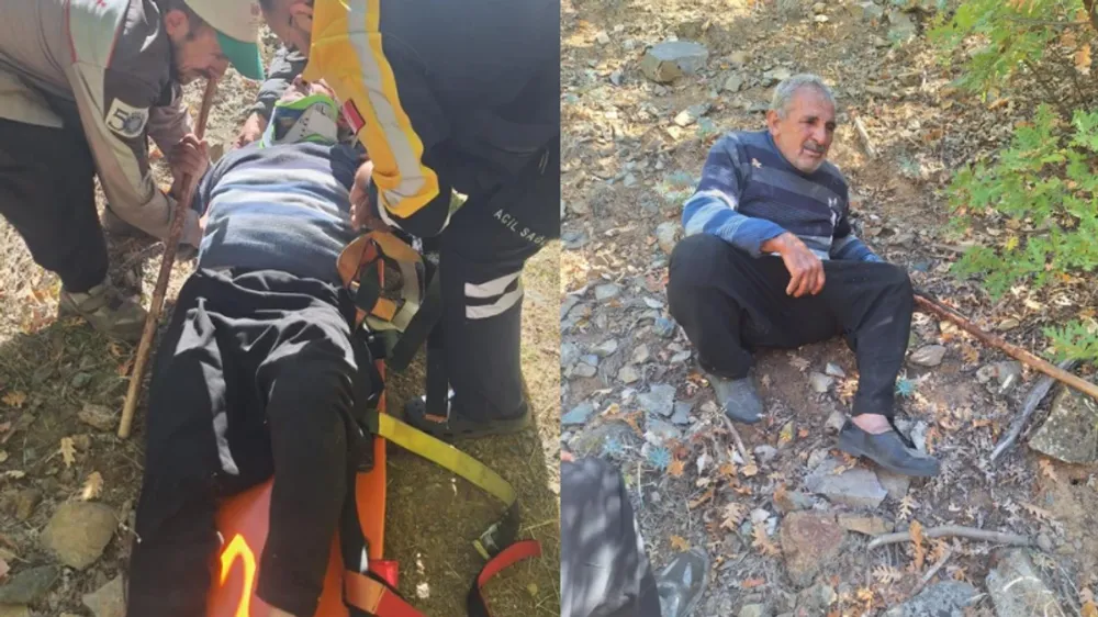 Hayvan otlatırken kayalıklardan düşen gazi kurtarıldı...