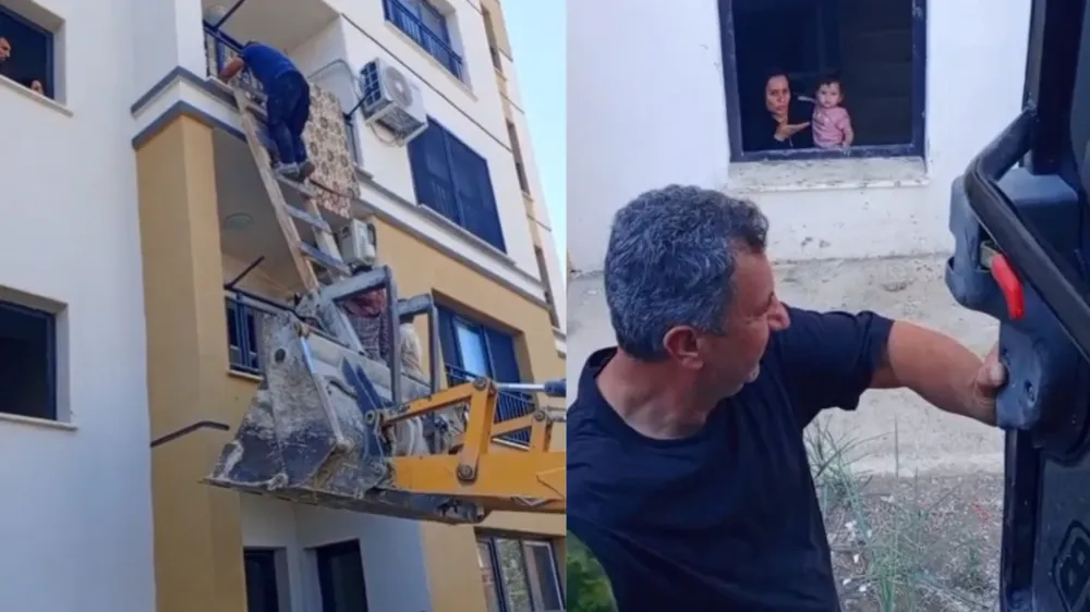 Mahsur kalan çocuk iş makinası yardımıyla kurtarıldı